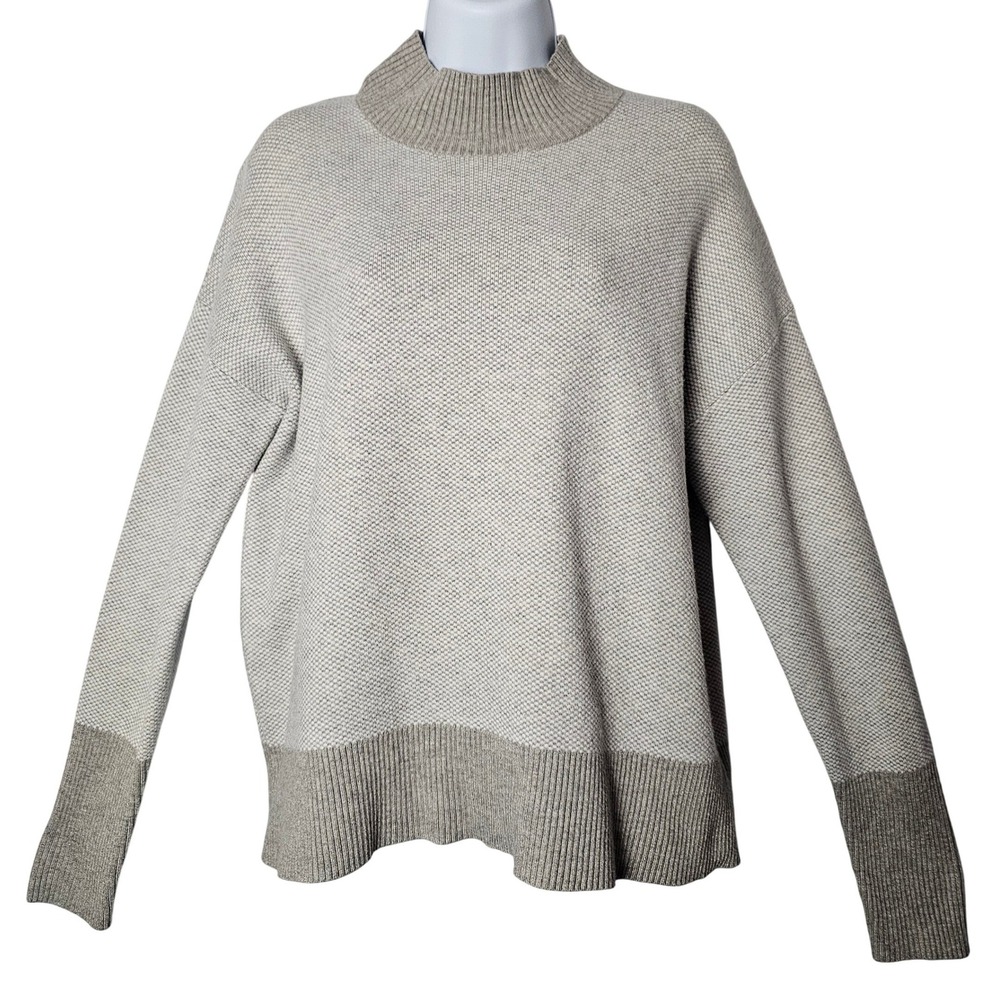 Rachel Zoe Womens Grey Colorblock Textured Mock Neck Knit Sweater L Rib‎ Knit
